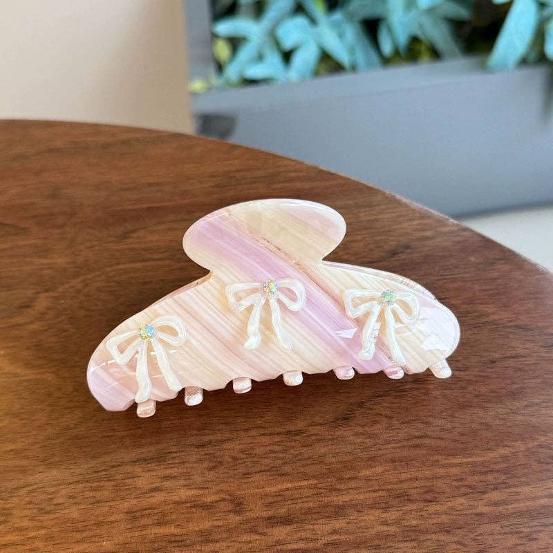 Pink Swirl Bow Claw Clip