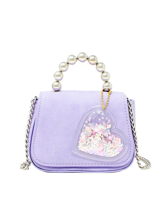 Tiny Metal Pearl Handle Heart Bag | Lavender