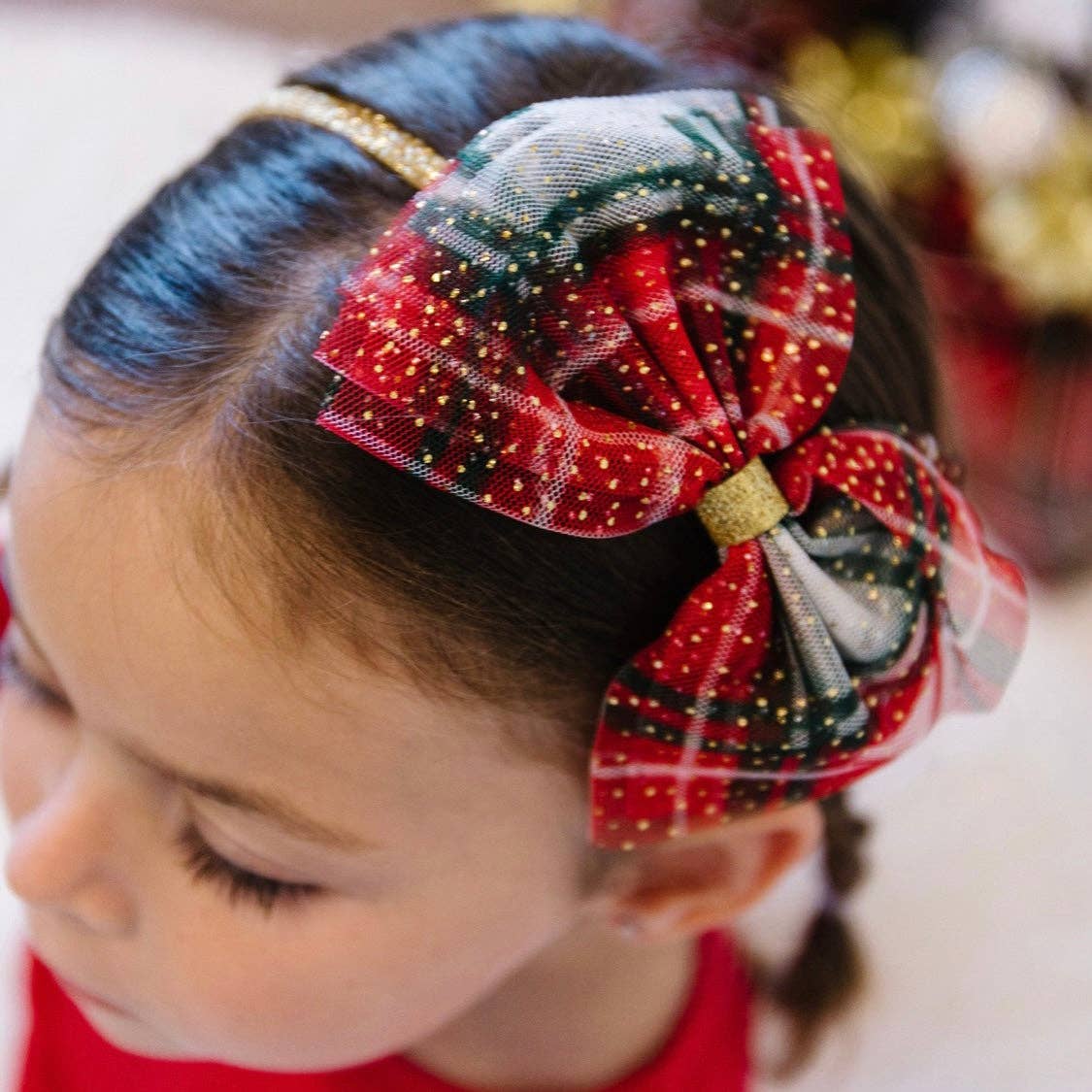 Christmas Plaid Tulle Bow Headband - Kids Holiday Headband