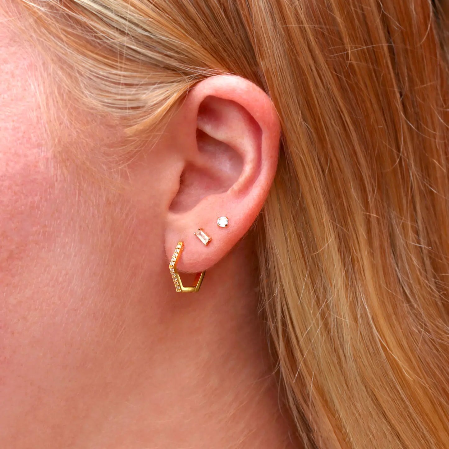 Kris Nations Hexagon Huggie Crystal Hoop Earrings - Gold