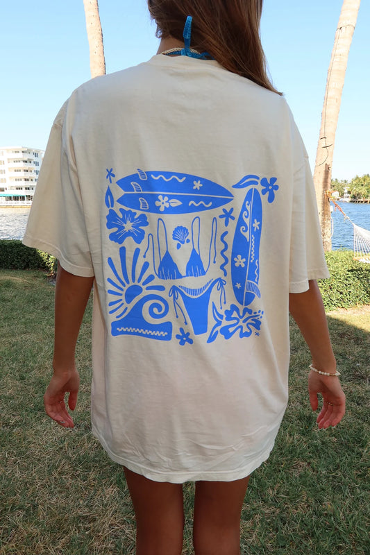 Sunkissed Coconut Ivory Blue Swim And Surf Comfort Colors Tee
