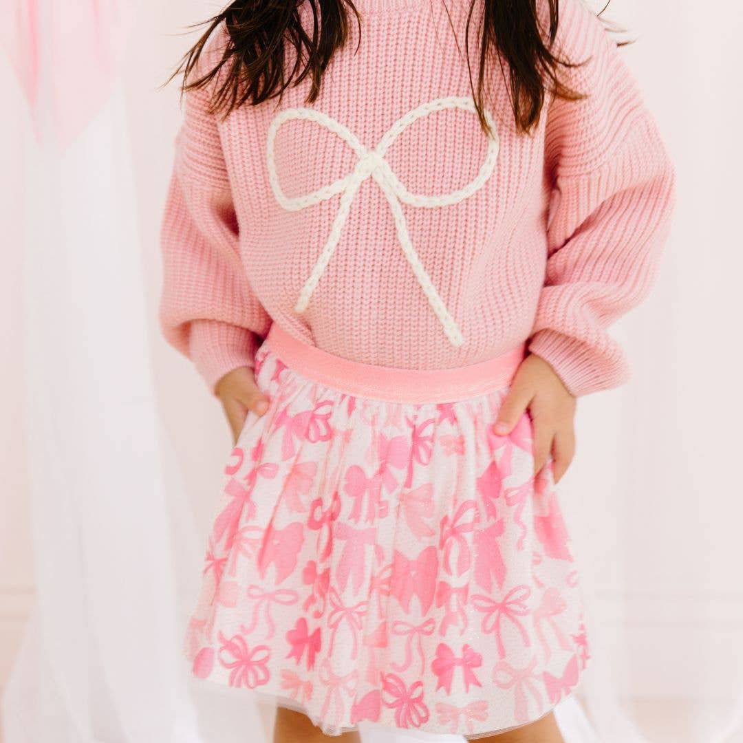 Sweet Wink Pink Bow Yarn Knit Sweater