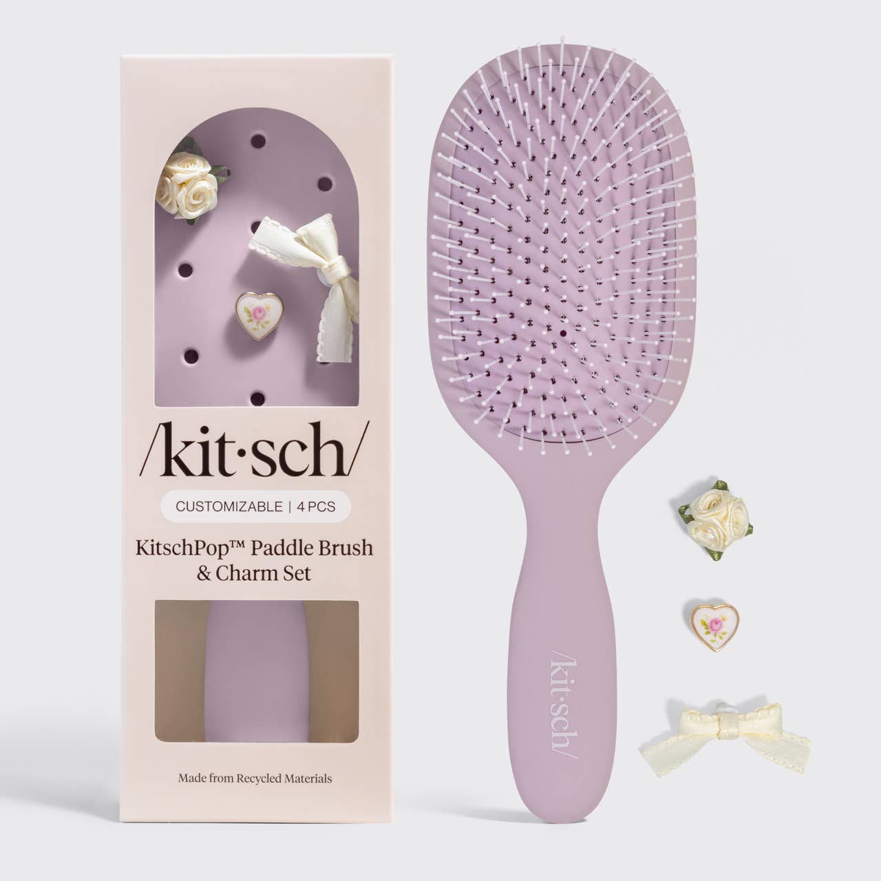 KitschPop™ Paddle Brush & Charm Set – Soft Violet