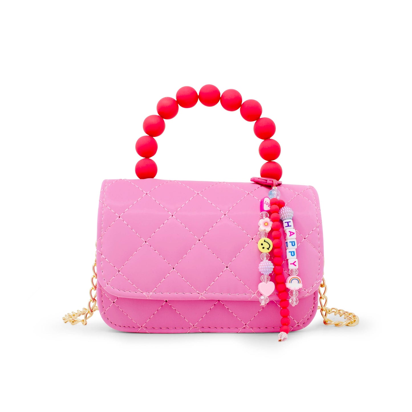 Pearl Handle Message Charm Handbag | Hot Pink