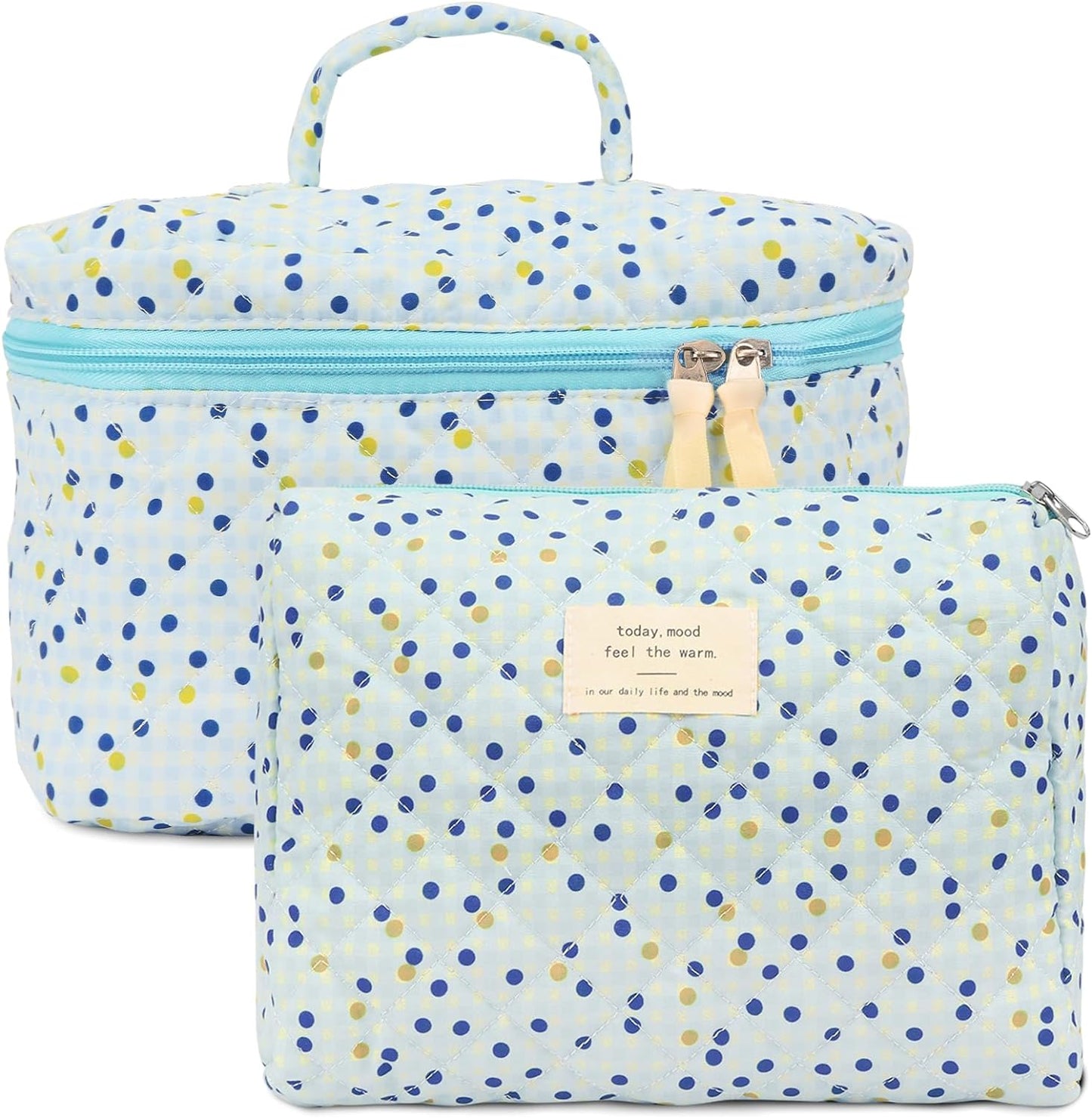 Two Piece Quilted Cotton Cosmetic Set | Blue Dot