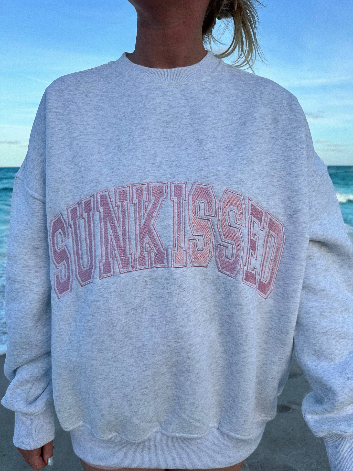 Sunkissed Coconut Pink Varsity Embroidered Sweatshirt