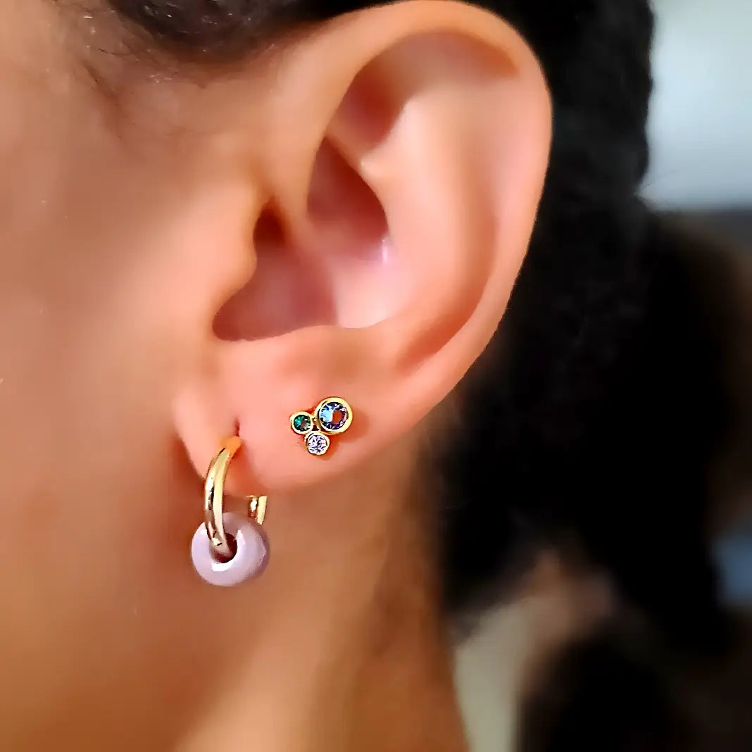 Kris Nations Modernist Bezel Crystal Stud Earrings - Gold
