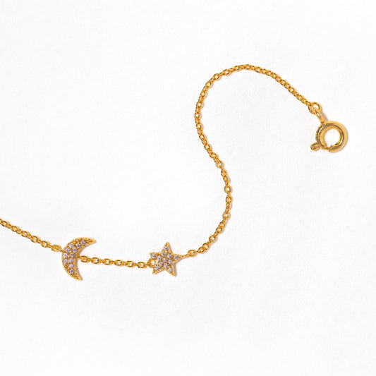 Celestial Serenity Bracelet — 18K Gold Plated Moon & Star CZ Design