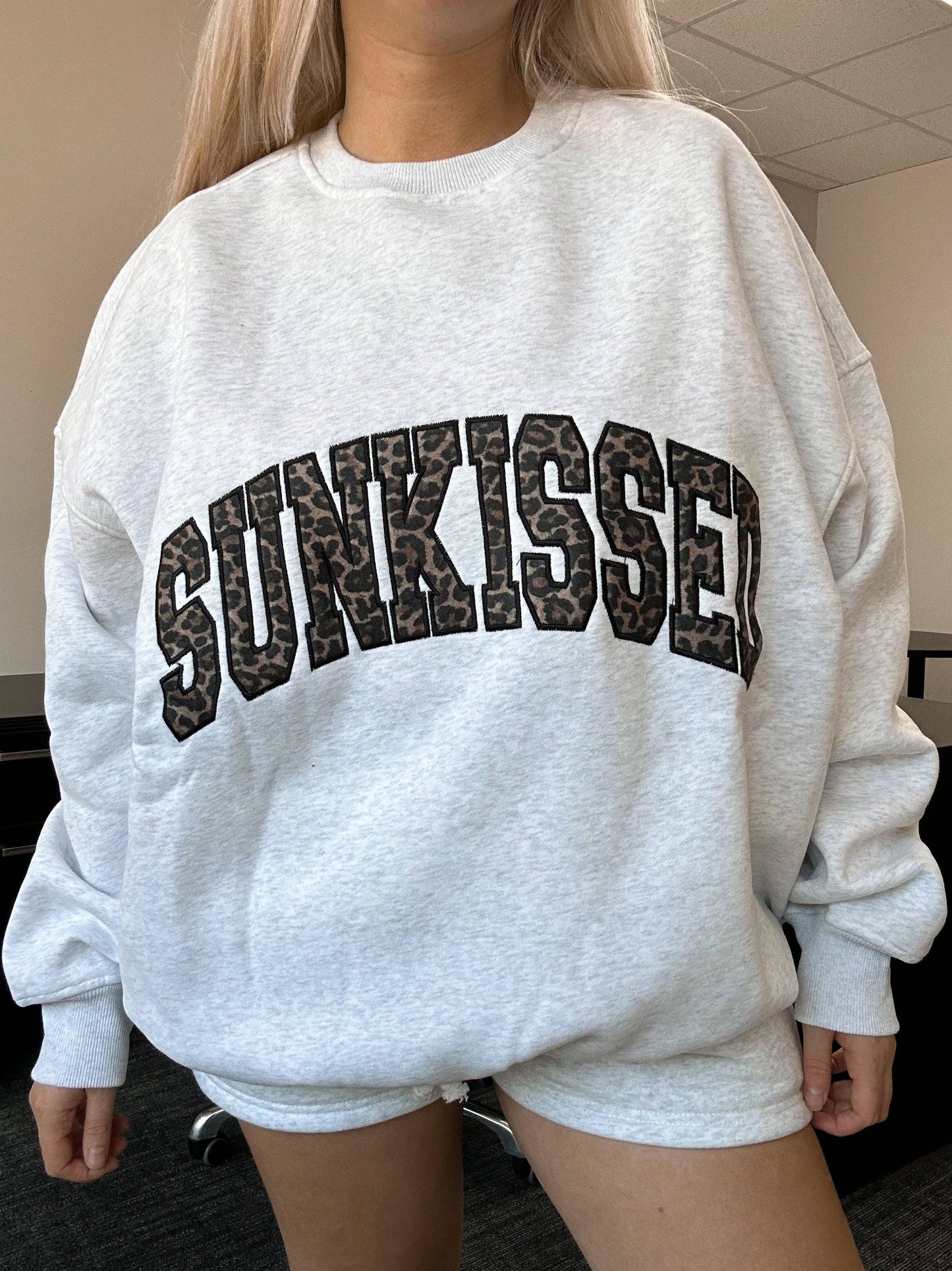 Sunkissed Coconut Pearl Grey Sunkissed Leopard Print Embroidered Sweatshirt