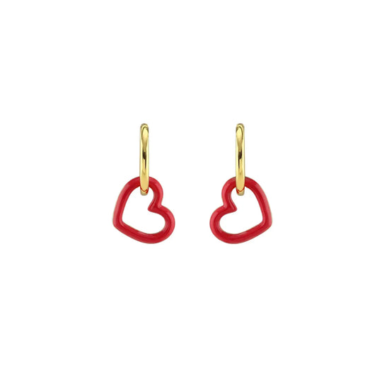 Kris Nations Heart Outline Enamel Huggie Hoop Earrings - Red