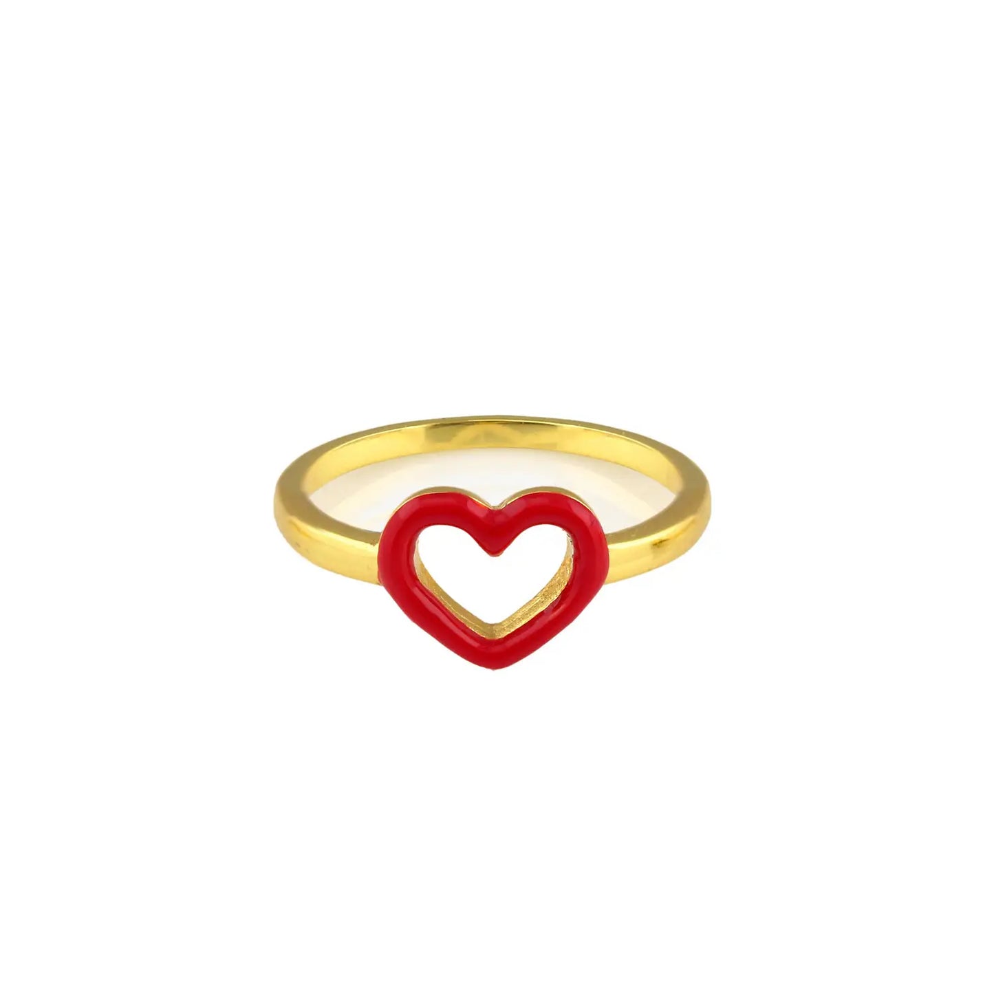 Kris Nations Heart Outline Enamel Ring - Red