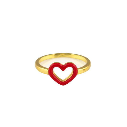 Kris Nations Heart Outline Enamel Ring - Red