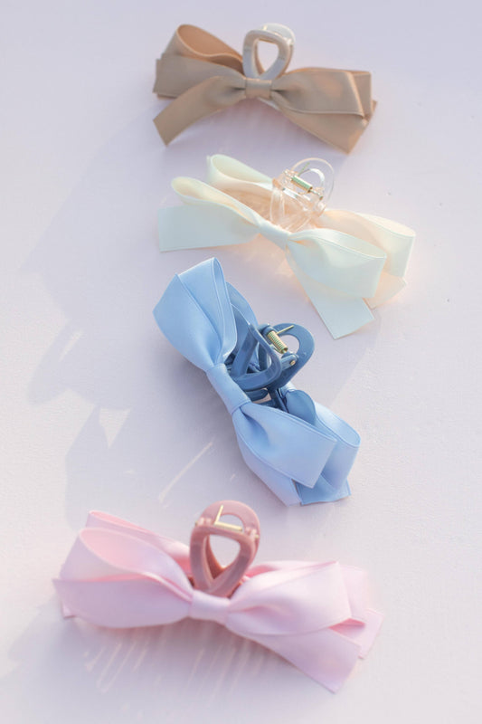 Coquette Bow Claw Clip – 5” Double Bow Hair Clip | Ivory, Pink, Powder Blue