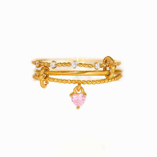 Love Connection Ring — 18K Gold Plated with Pink Heart Charm