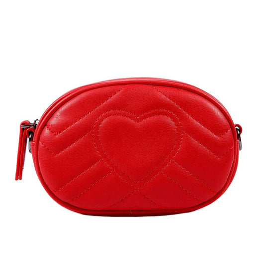 Leather Wave Heart Belt Bag | Red