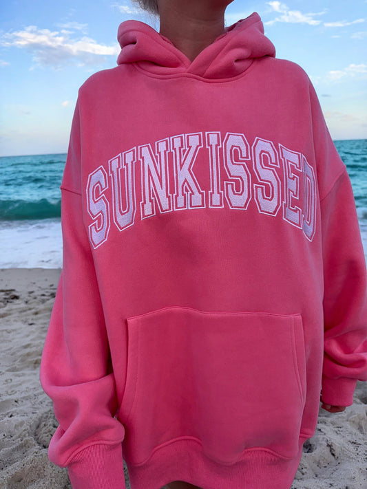 Sunkissed Coconut Varsity Embroider Hoodie | Hibiscus Pink