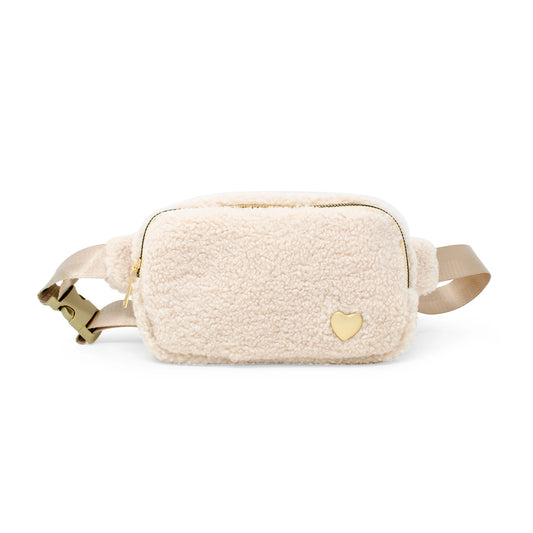 Fuzzy Belt Bag w/ Heart | Cream