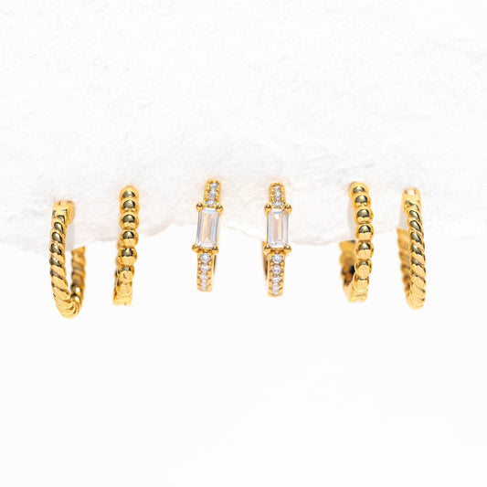 California Dreamin’ Hoop Set — 18K Gold Plated, 3 Pairs