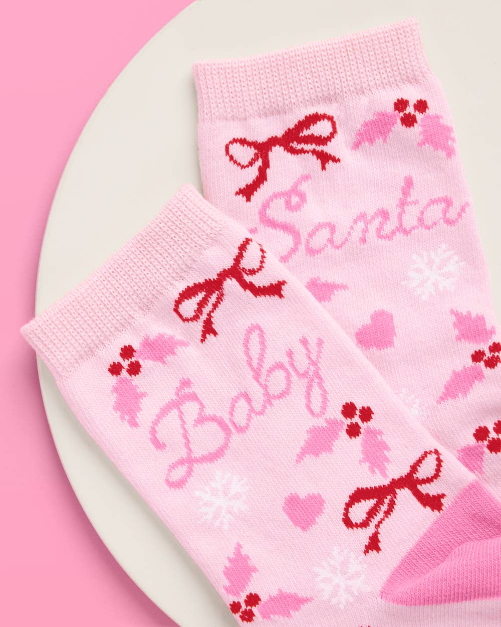 Santa Baby Knit Socks – Pink Holiday Tube Socks