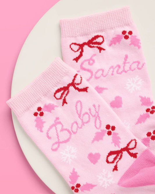 Santa Baby Knit Socks – Pink Holiday Tube Socks
