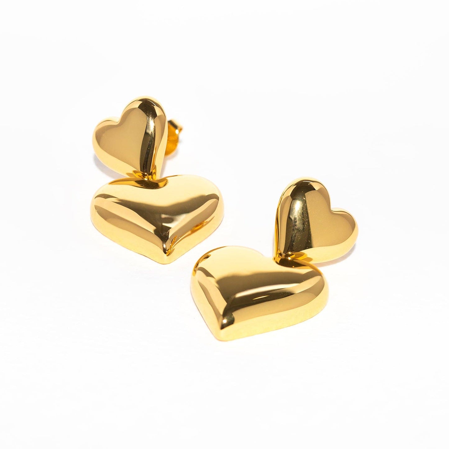 Heartfelt Dangle Earrings — 18K Gold Plated Statement Hearts