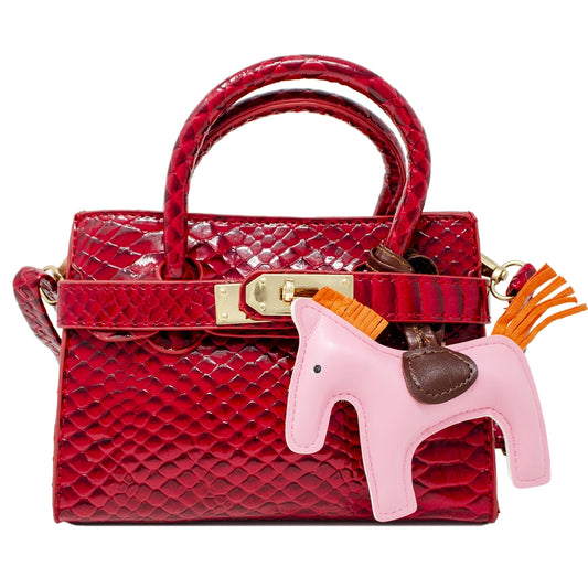 Faux Crocodile Pony Handbag | Red