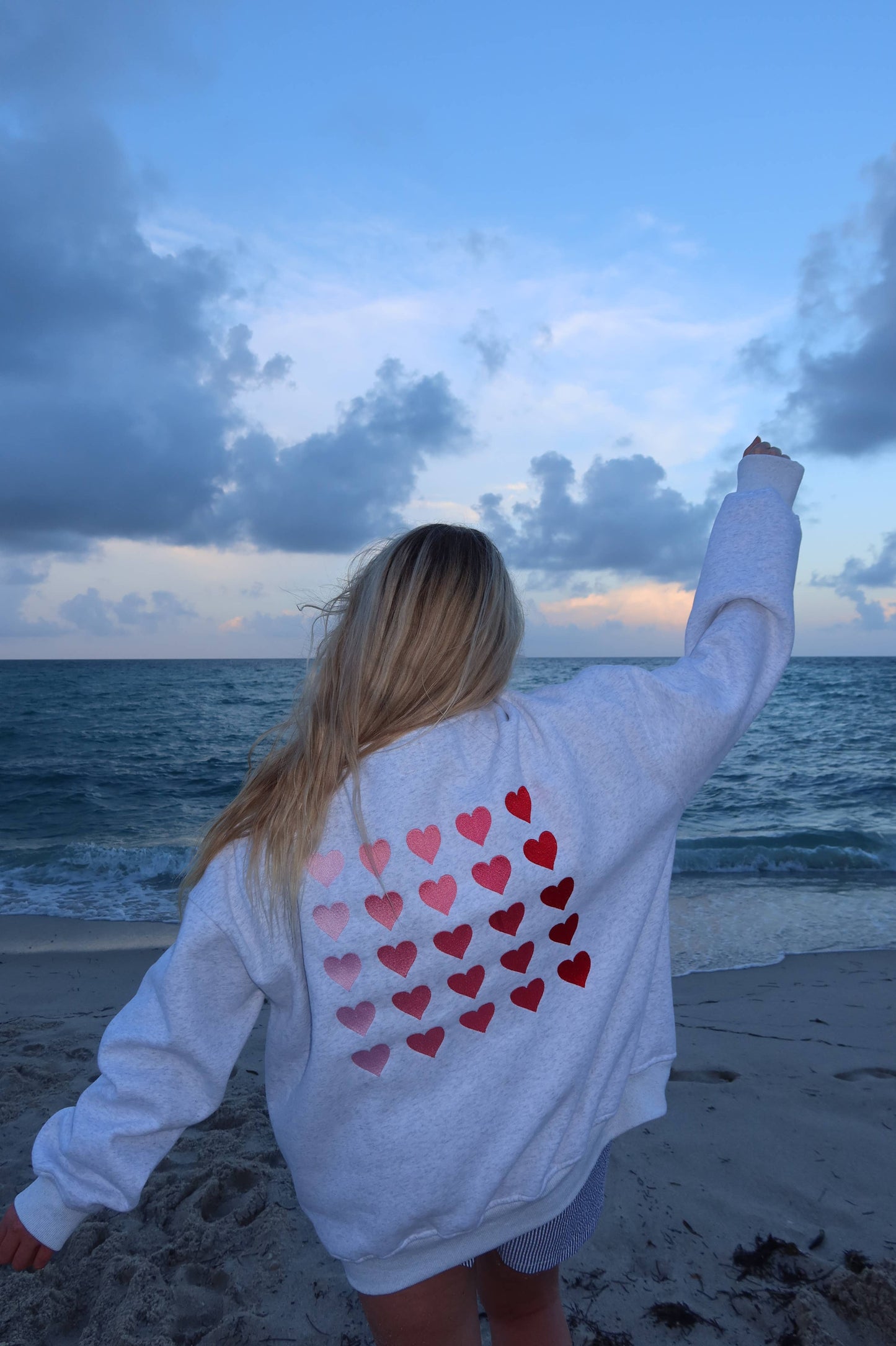 Sunkissed Coconut Ombre Hearts Embroidered Sweatshirt |  Pearl Grey