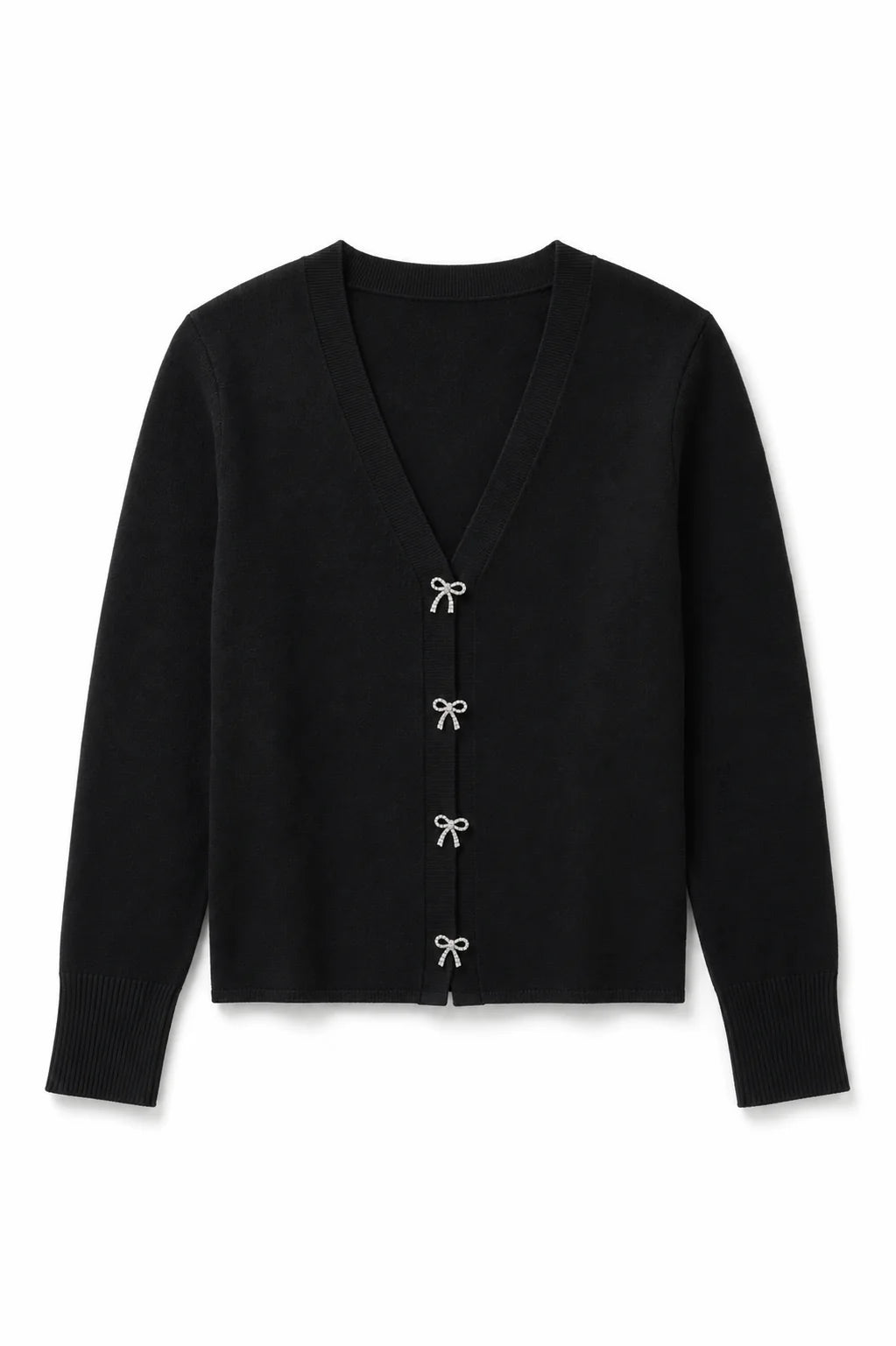 THEME NYC Mickey Black With Bow Buttons Sweater Cardigan