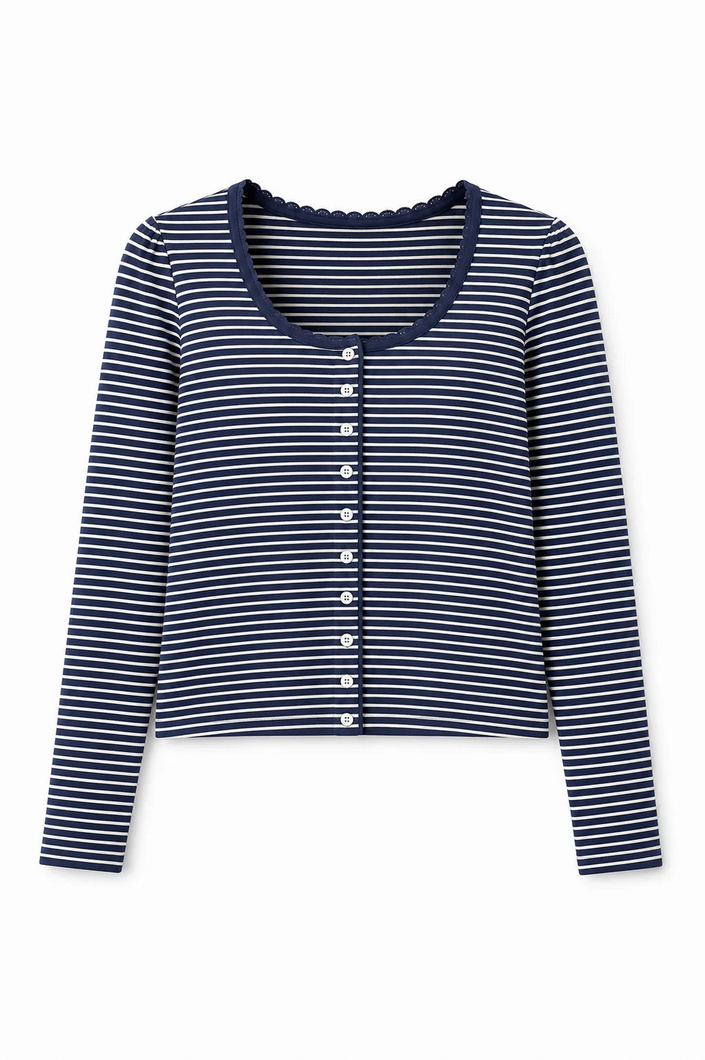 THEME NYC Marni Navy & White Stripe Heart Button Cardigan Top