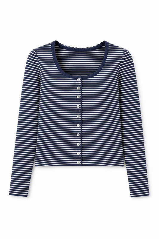 THEME NYC Marni Navy & White Stripe Heart Button Cardigan Top