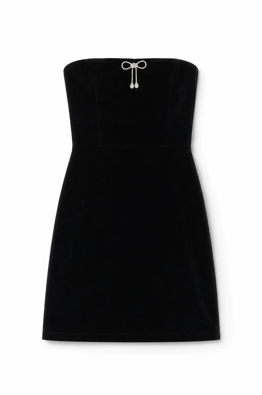 THEME NYC Ella Stretch Velour Bow Dress | Black