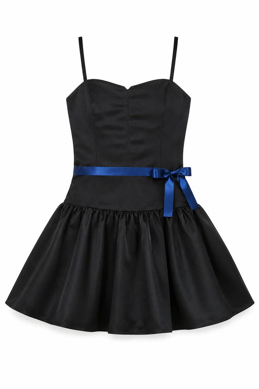THEME NYC Bailey Black With Navy Ribbon Satin Ballet Dress