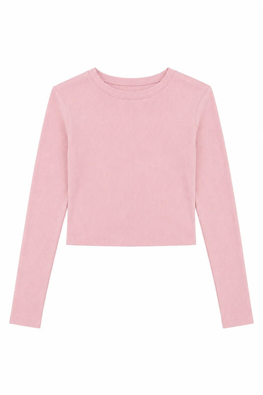 THEME NYC Bea Ribbed Long Sleeve Top - Ballet Pink