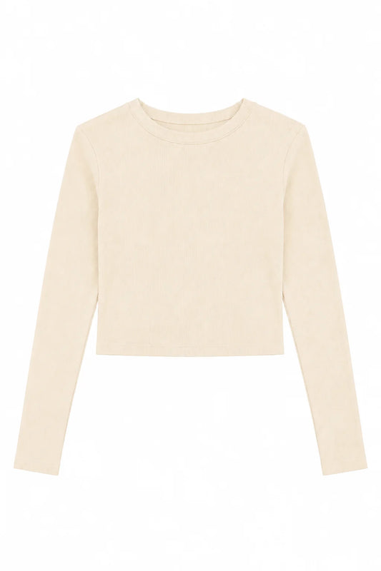THEME NYC Bea Ribbed Long Sleeve Top - Champagne