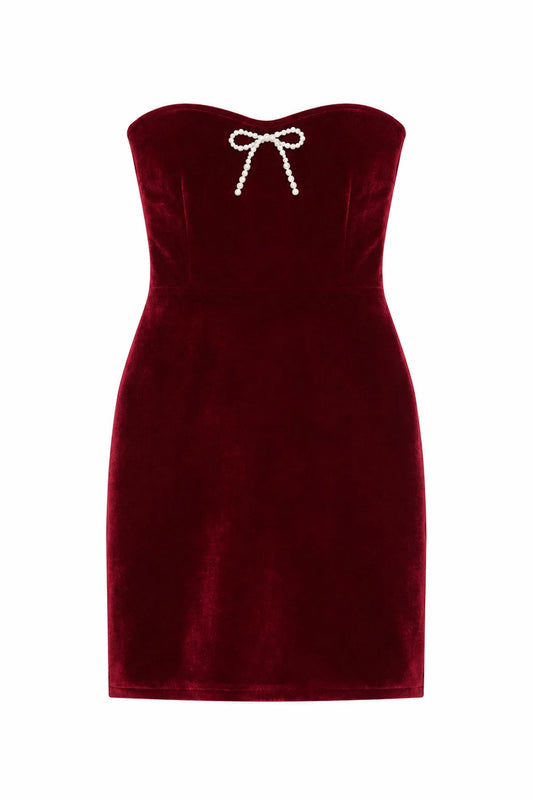 THEME NYC Ella Stretch Velour Bow Dress | Merlot