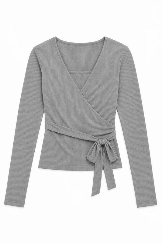 THEME NYC Ever Lightweight Rib Wrap Top | Grey