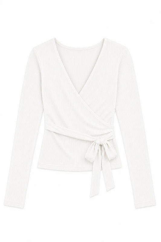 THEME NYC Ever Lightweight Rib Wrap Top | White