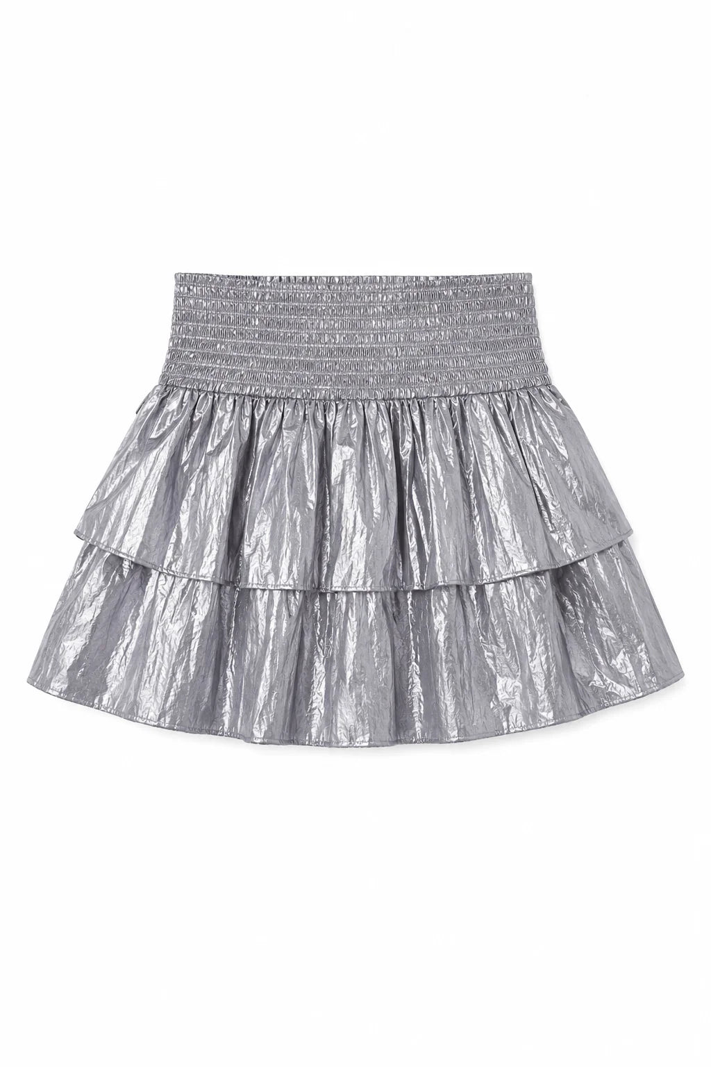 THEME NYC Farrah Lame Mini Ruffle Skirt Silver
