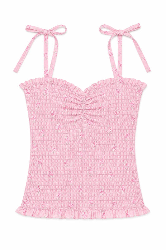 THEME NYC Georgia Vintage Rose Ballet Pink Smocked Top