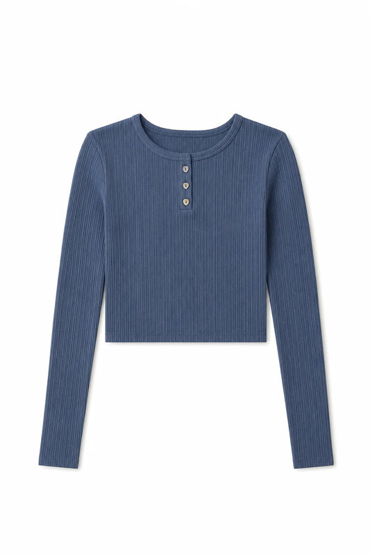 THEME NYC Savi Lightweight Ribbed Henley | Aspen Blue