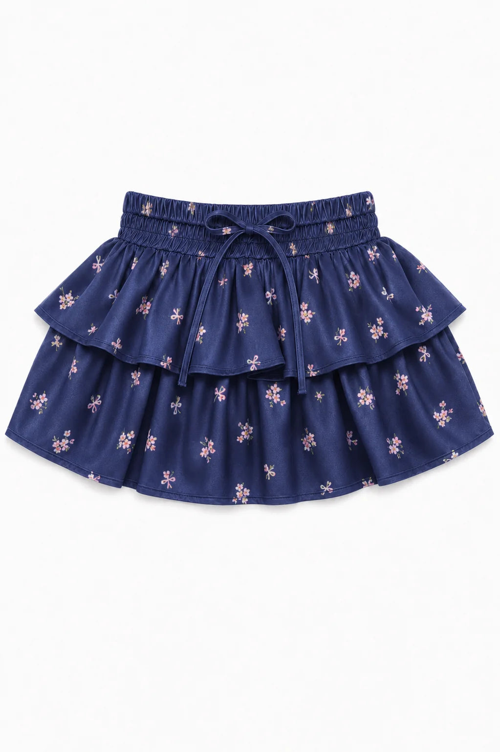 THEME NYC Willow Rose Bow Navy Satin Skort