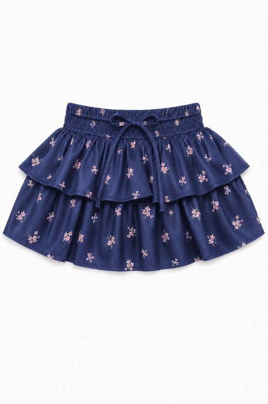 THEME NYC Willow Rose Bow Navy Satin Skort