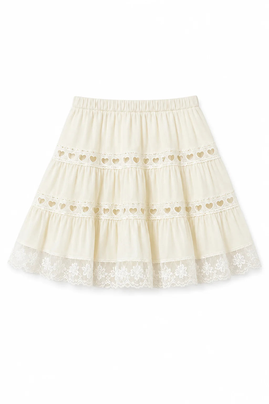 THEME NYC Sophia Cream Cotton Lace Heart Bow Lace Mini Skirt