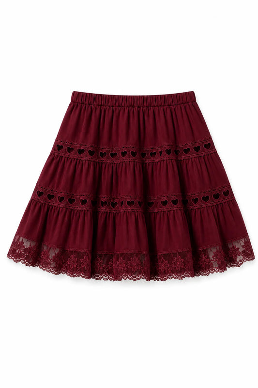 THEME NYC Sophia Merlot Heart & Lace Mini Skirt