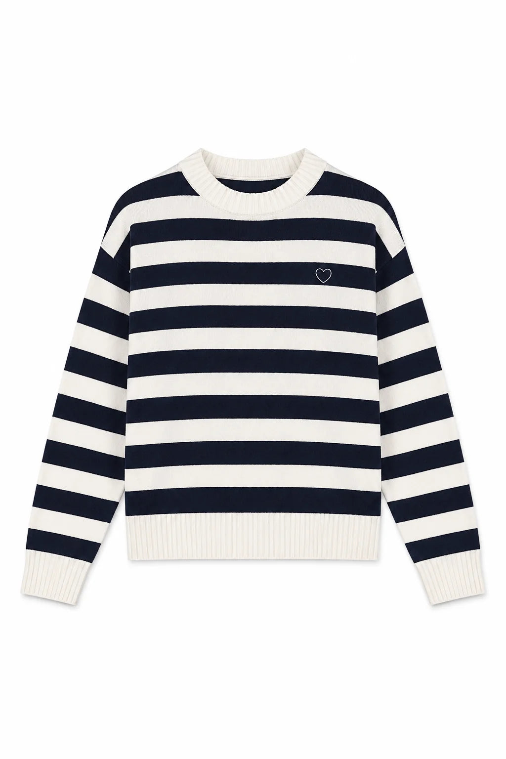 THEME NYC Tiegan Navy & White Stripe Heart Sweater
