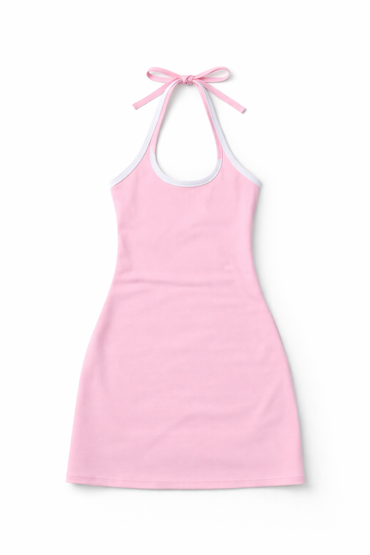 Theme NYC Mackenzie Pastel Pink Halter Mini Dress