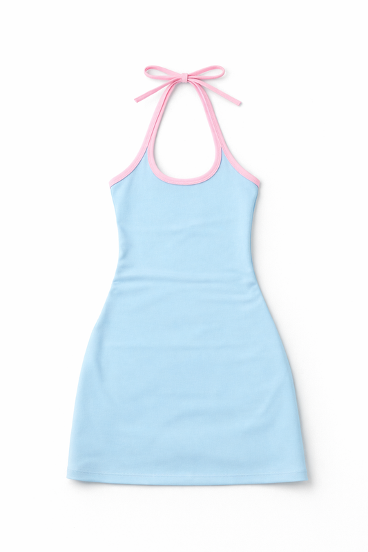Theme NYC Mackenzie Pastel Blue Halter Mini Dress