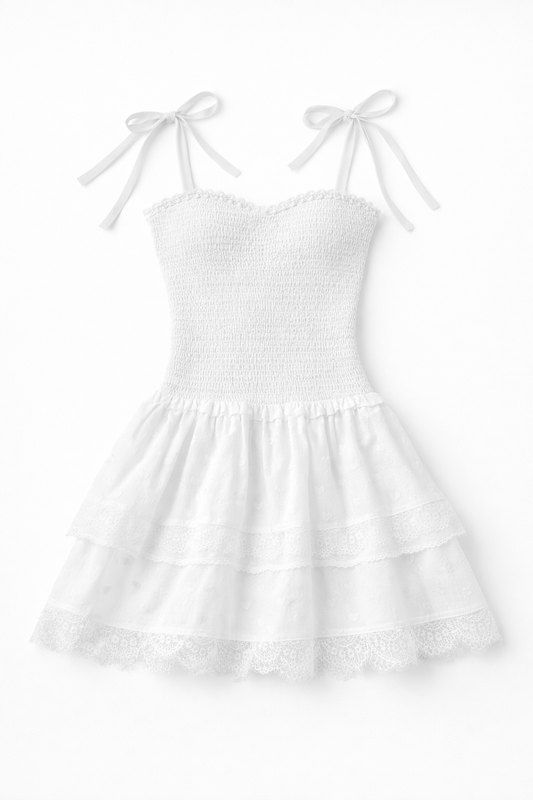 Theme NYC Lola White Heart Smocked Ruffle Dress