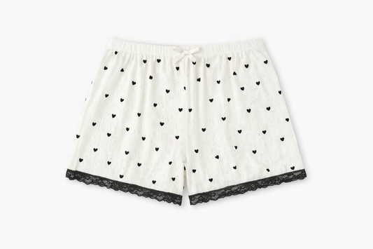Theme NYC Teddy Pointelle Shorts - White with Black Hearts