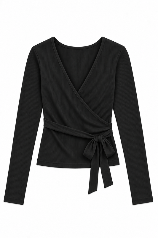 THEME NYC Ever Lightweight Rib Wrap Top | Black
